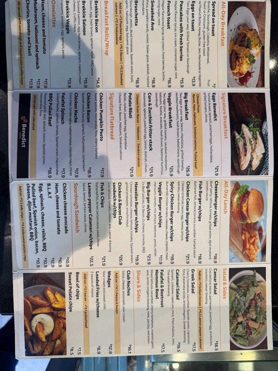Menu, Benedict Cafe