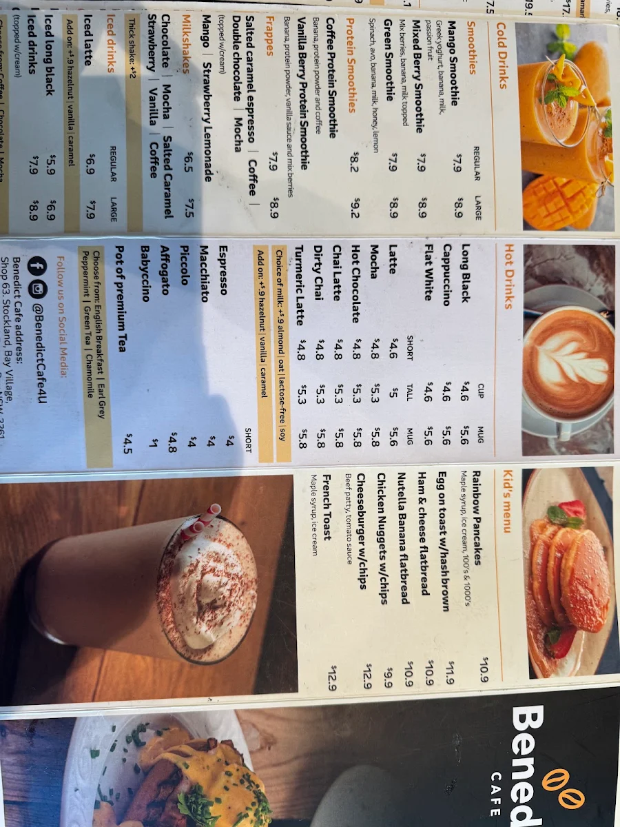 Menu, Benedict Cafe