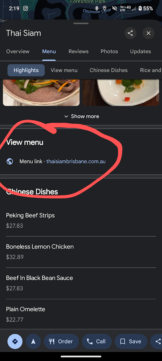 Menu, Thai Siam