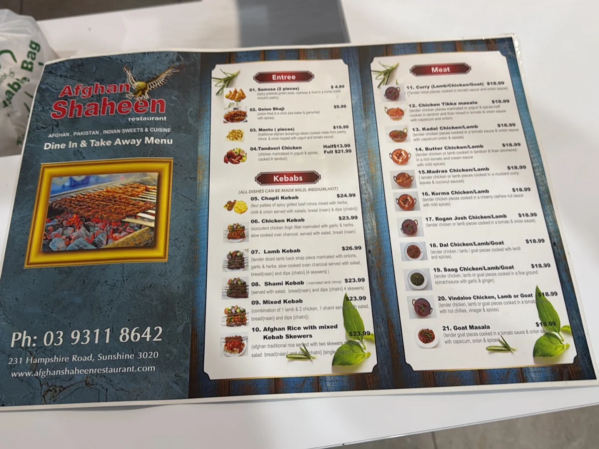 Menu, Afghan Shaheen