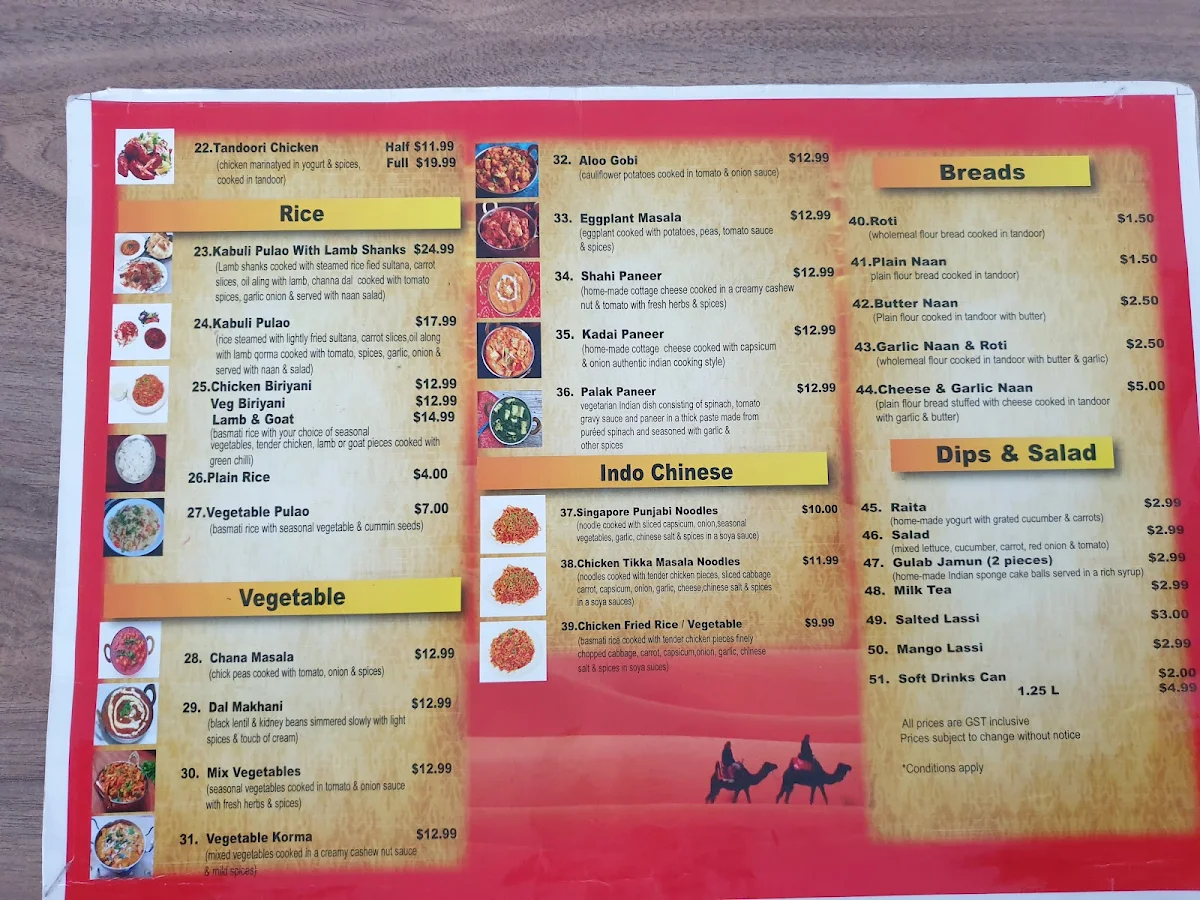 Menu, Afghan Shaheen
