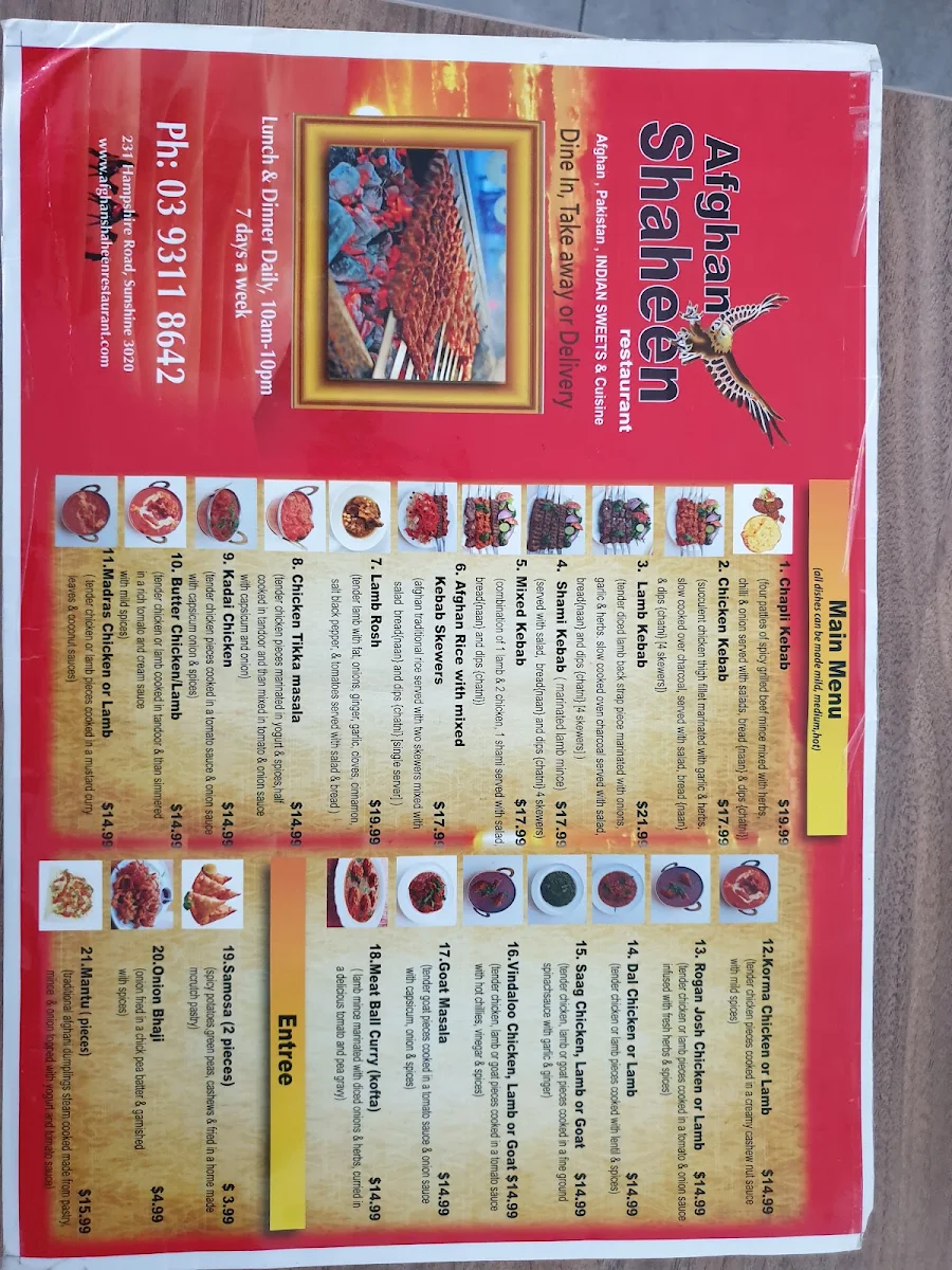Menu, Afghan Shaheen