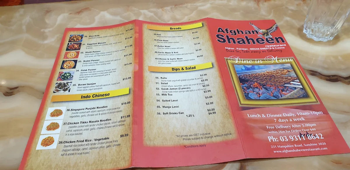 Menu, Afghan Shaheen