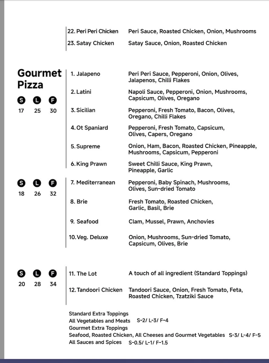 Menu, Napoletana Pizza & Pasta House