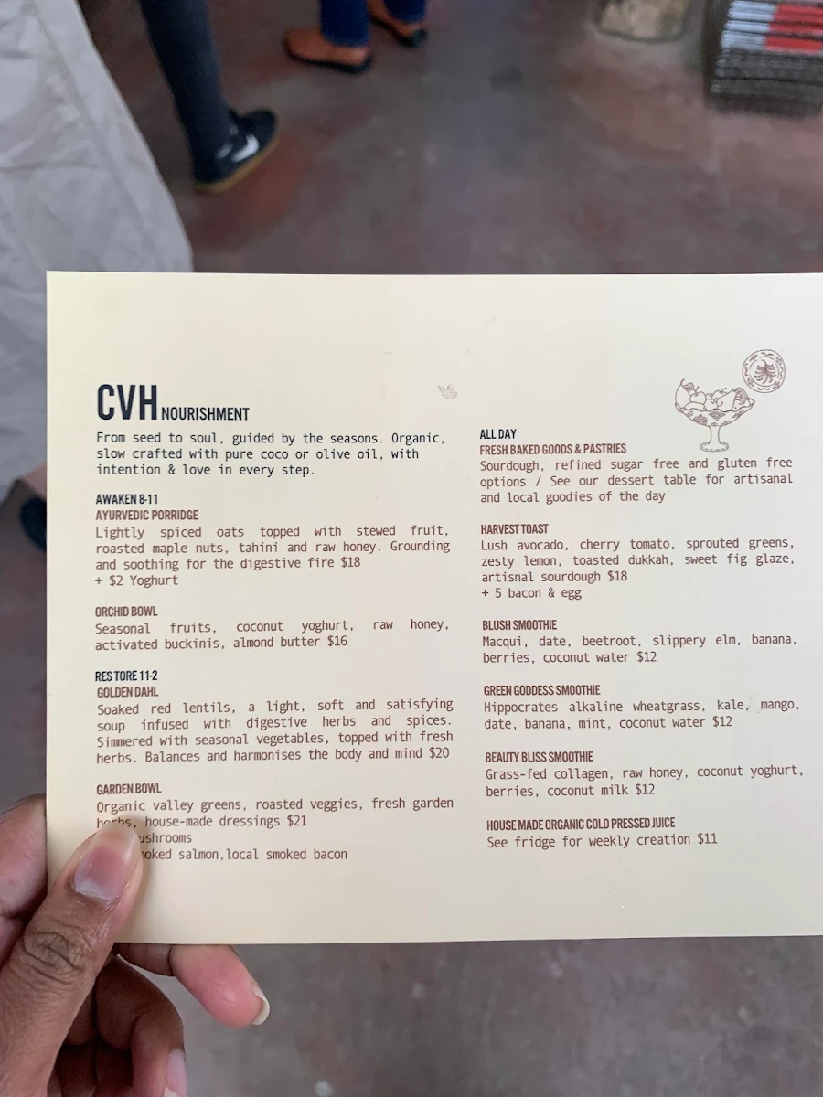 Menu, Currumbin Valley Harvest