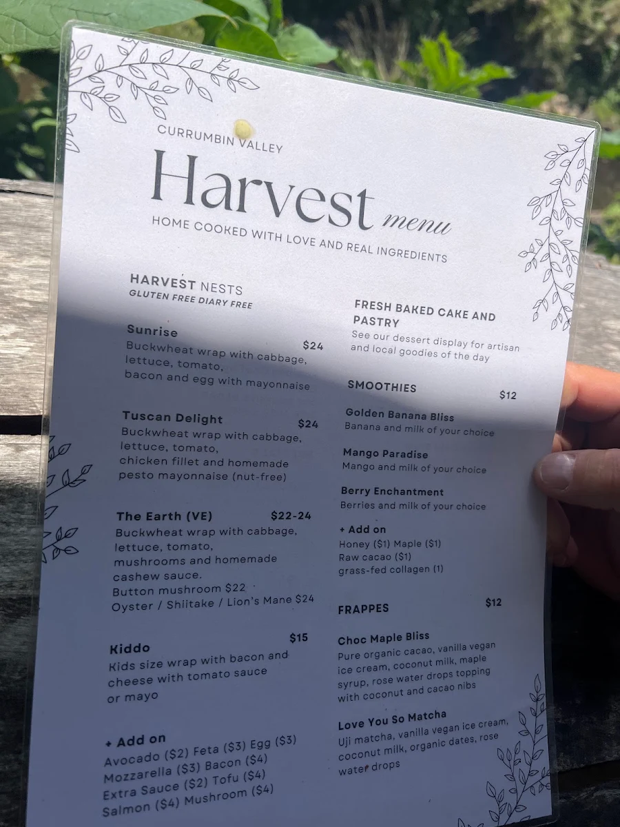 Menu, Currumbin Valley Harvest