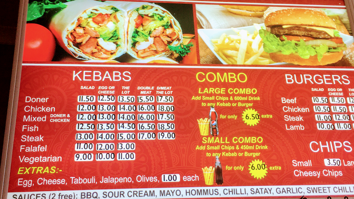 Menu, Spearwood Kebabs