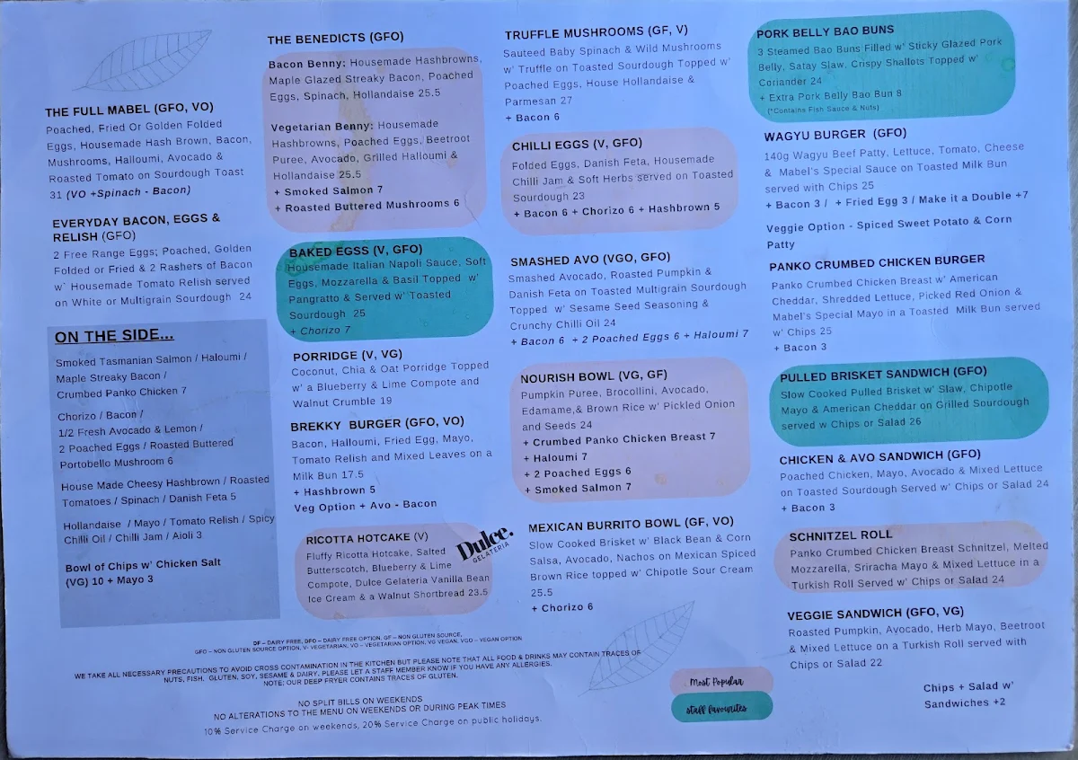 Menu, Mabel Jones