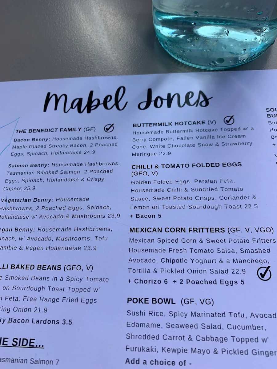 Menu, Mabel Jones