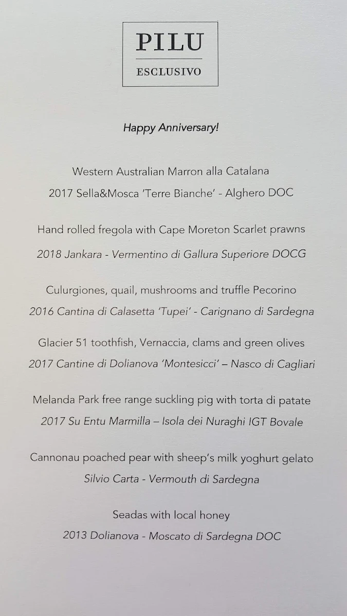 Menu, Pilu at Freshwater
