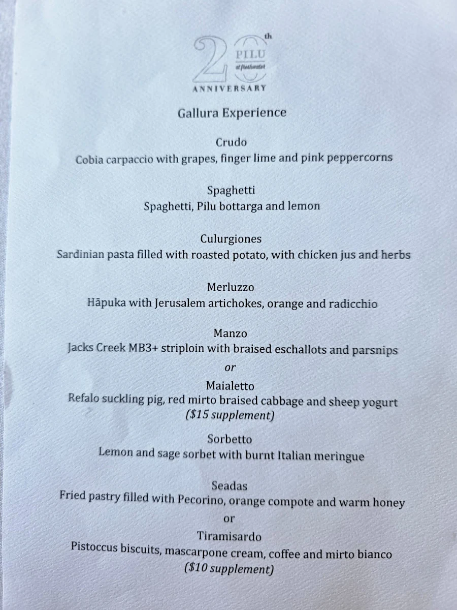 Menu, Pilu at Freshwater