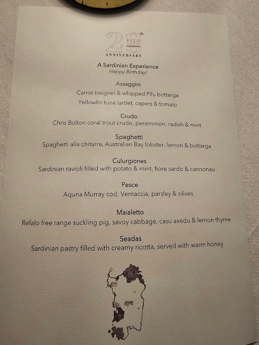 Menu, Pilu at Freshwater