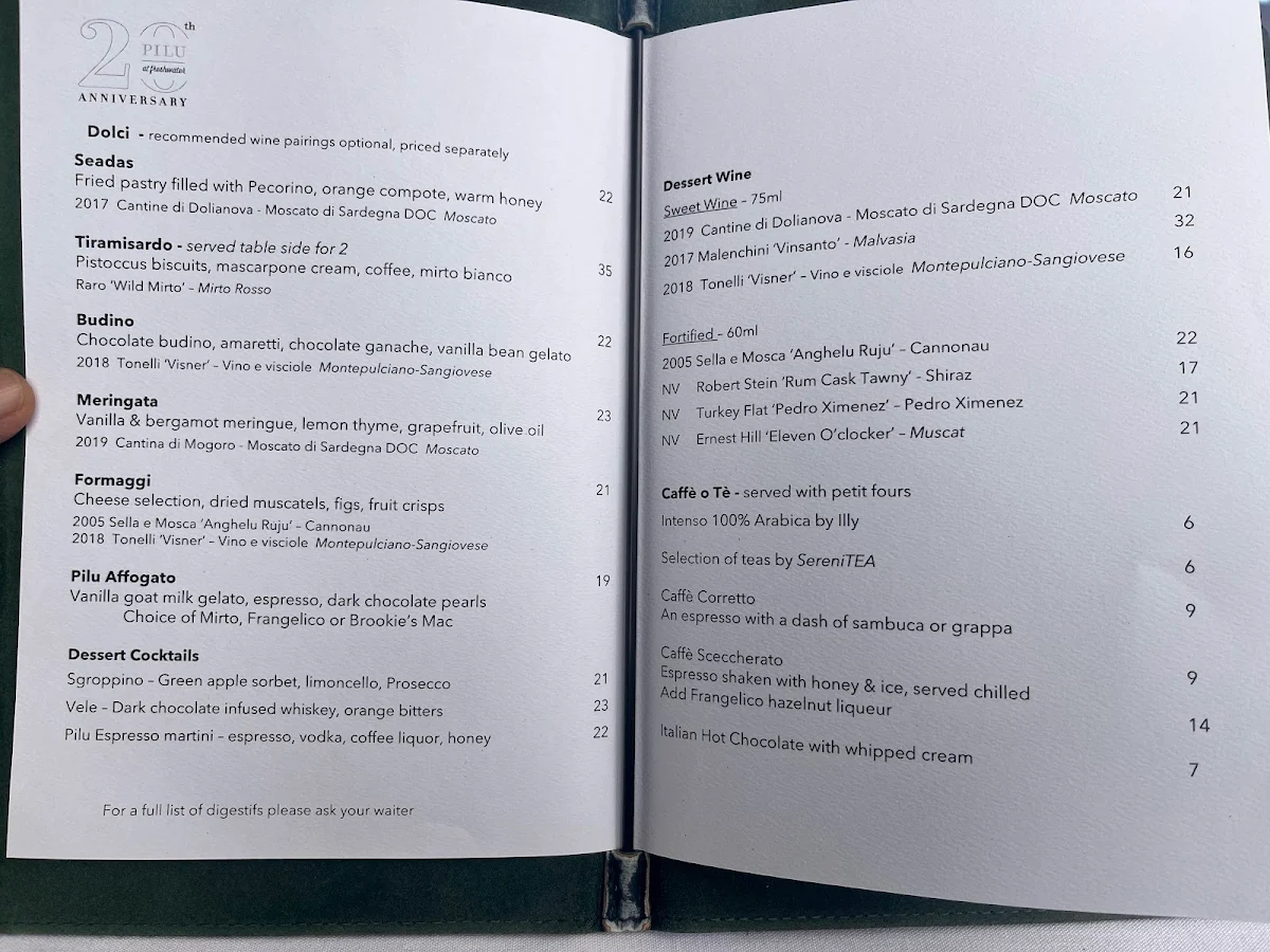 Menu, Pilu at Freshwater