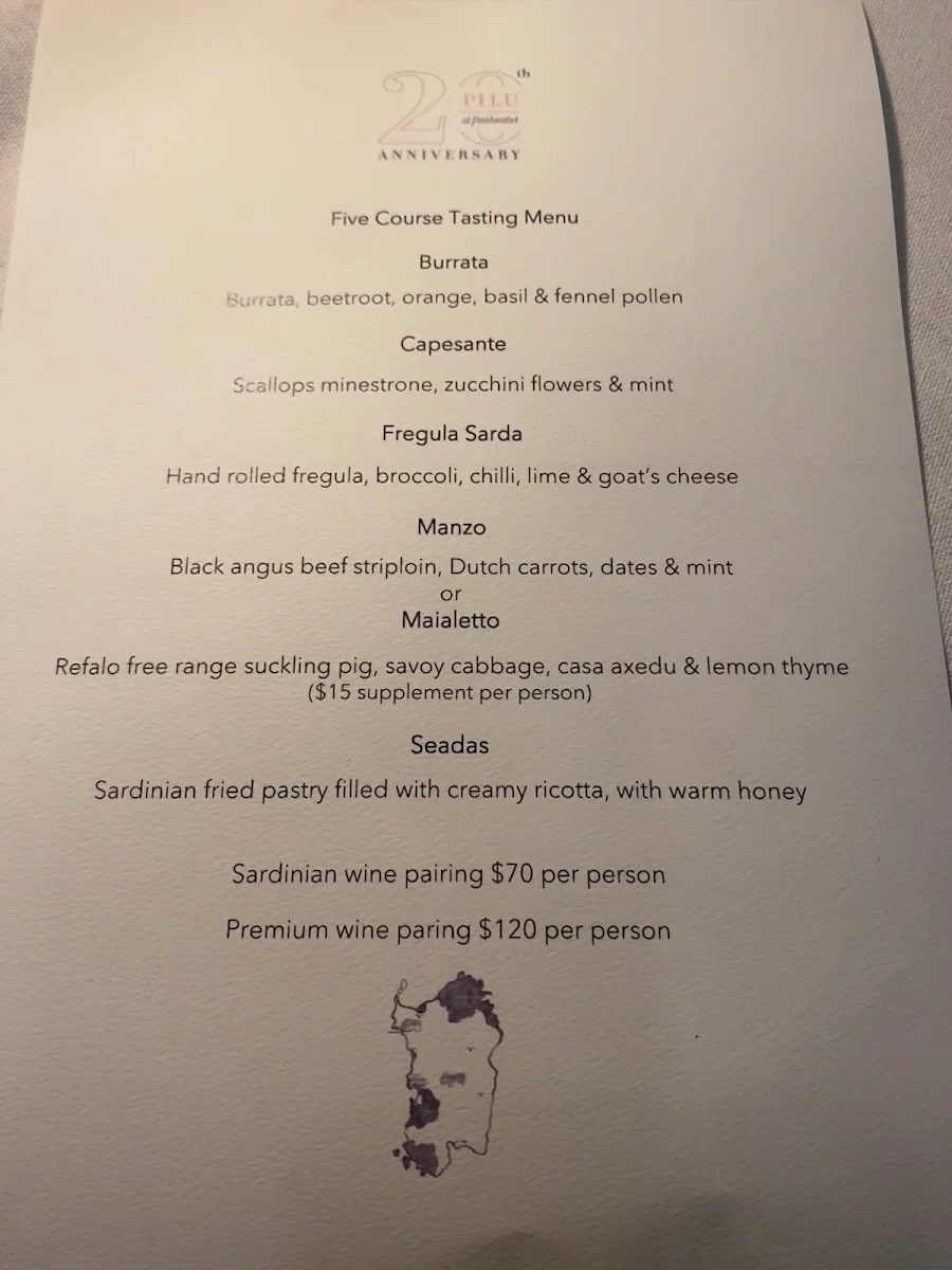 Menu, Pilu at Freshwater