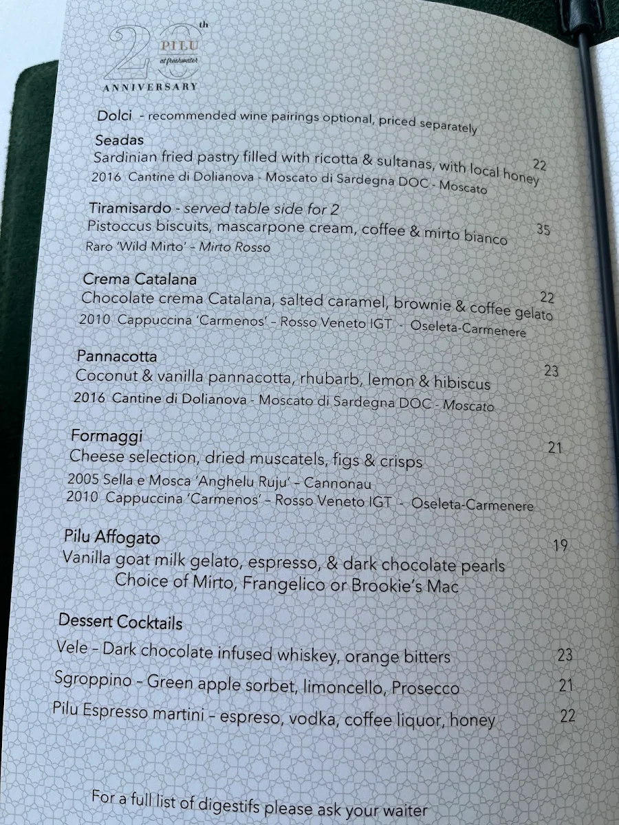 Menu, Pilu at Freshwater