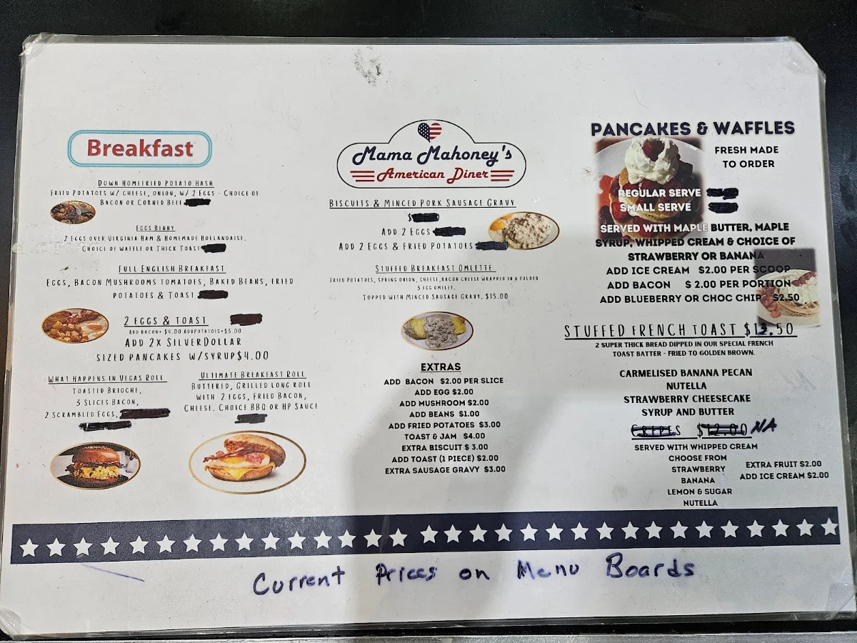 Menu, Mama Mahoney's American Diner