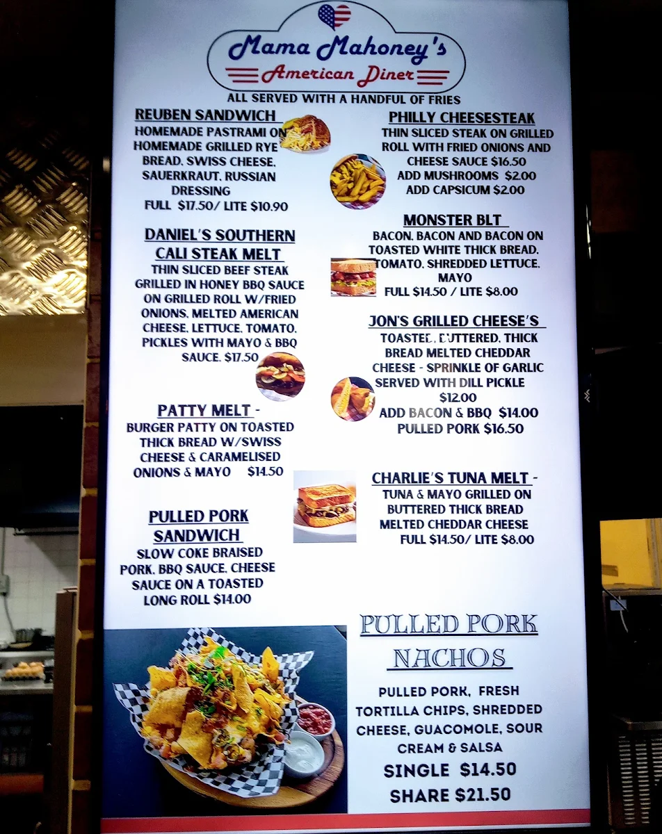 Menu, Mama Mahoney's American Diner