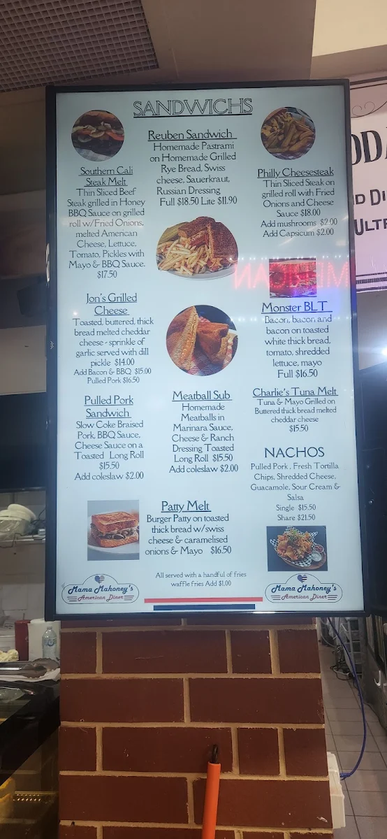 Menu, Mama Mahoney's American Diner