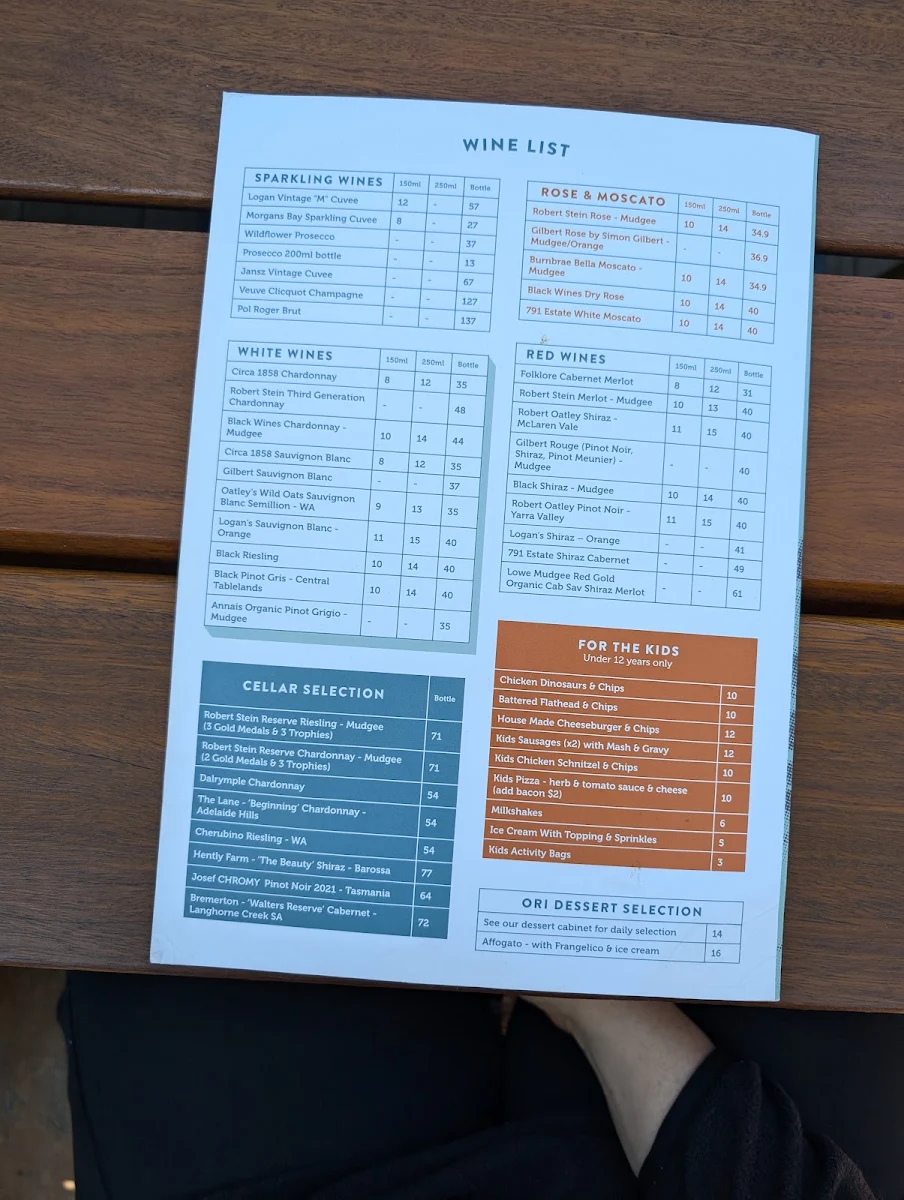 Menu, Oriental Hotel Mudgee