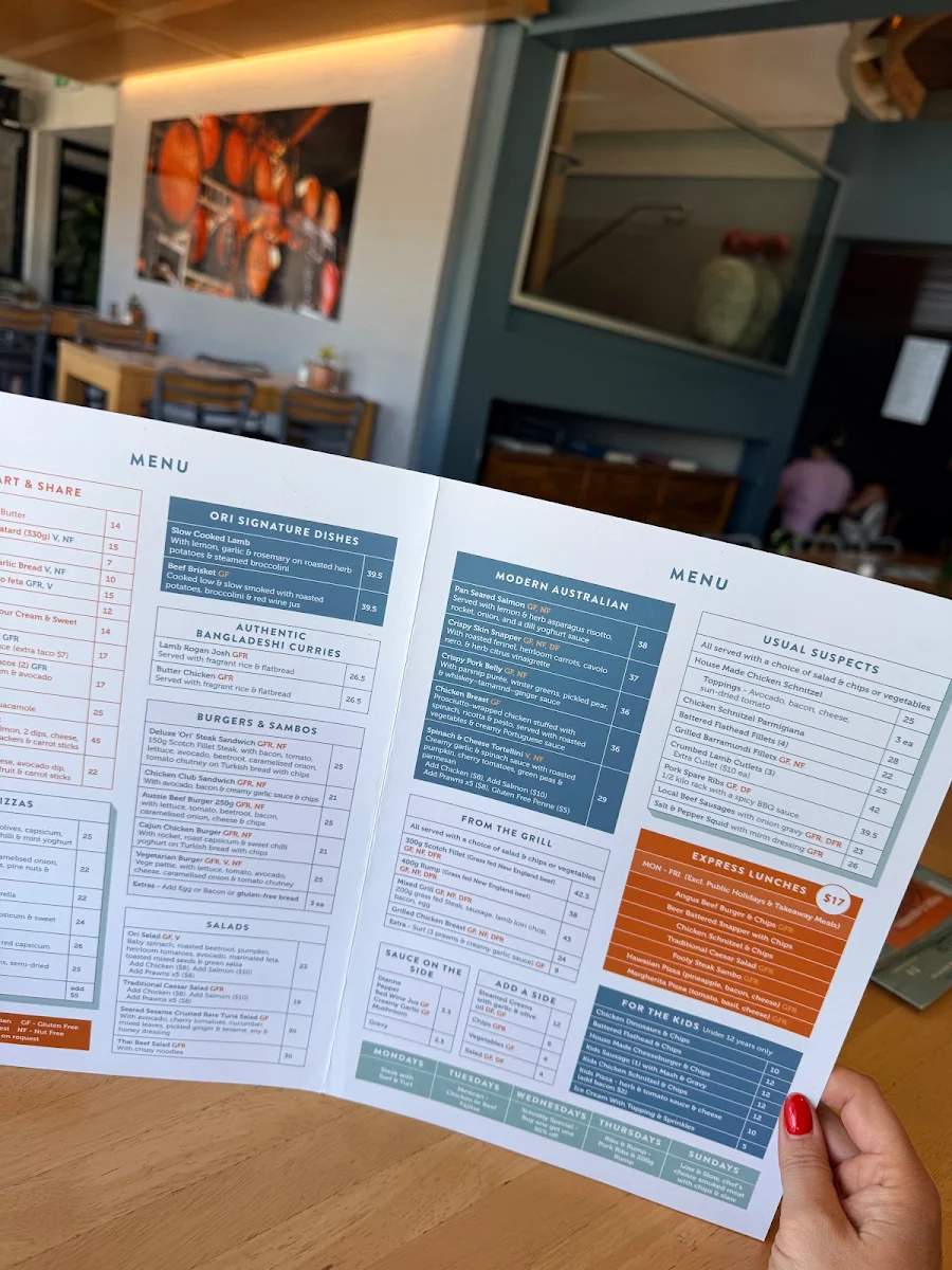 Menu, Oriental Hotel Mudgee
