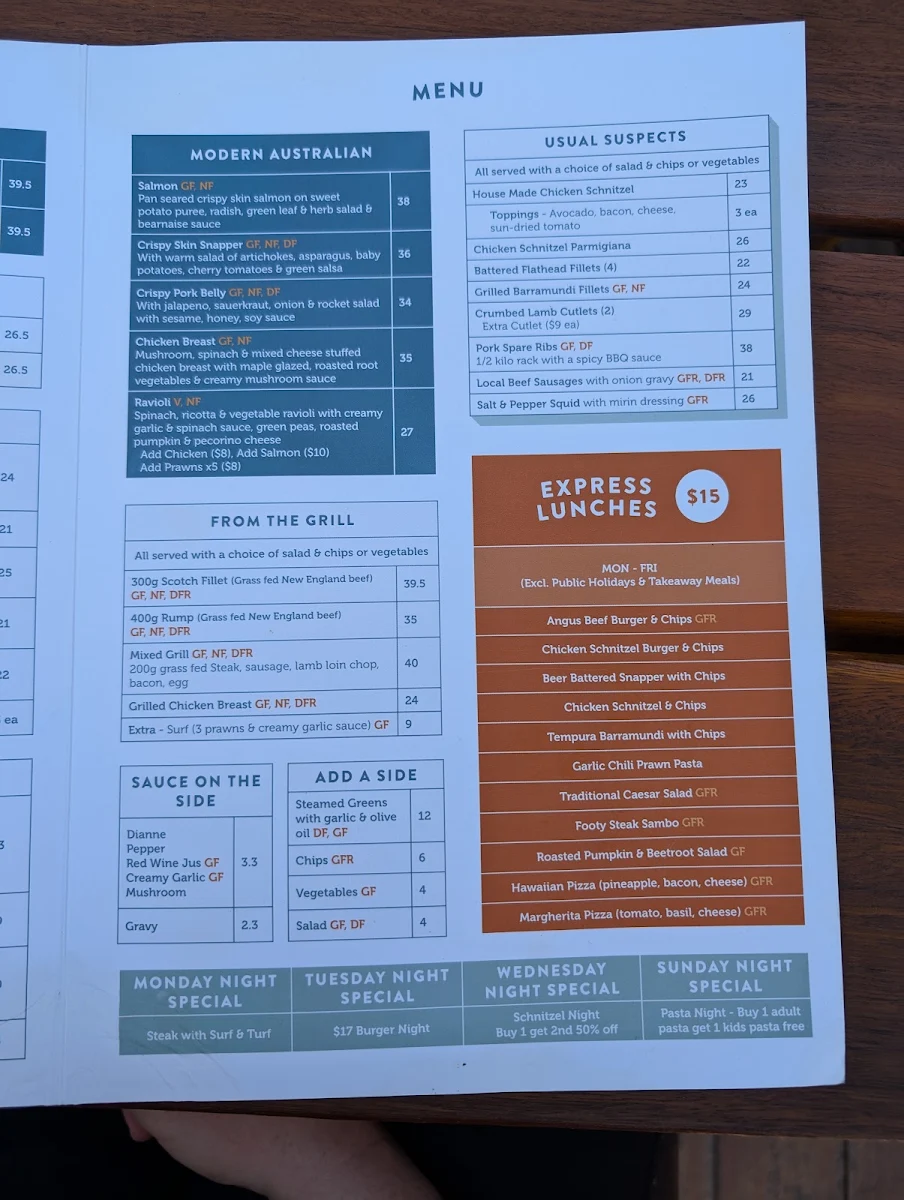 Menu, Oriental Hotel Mudgee