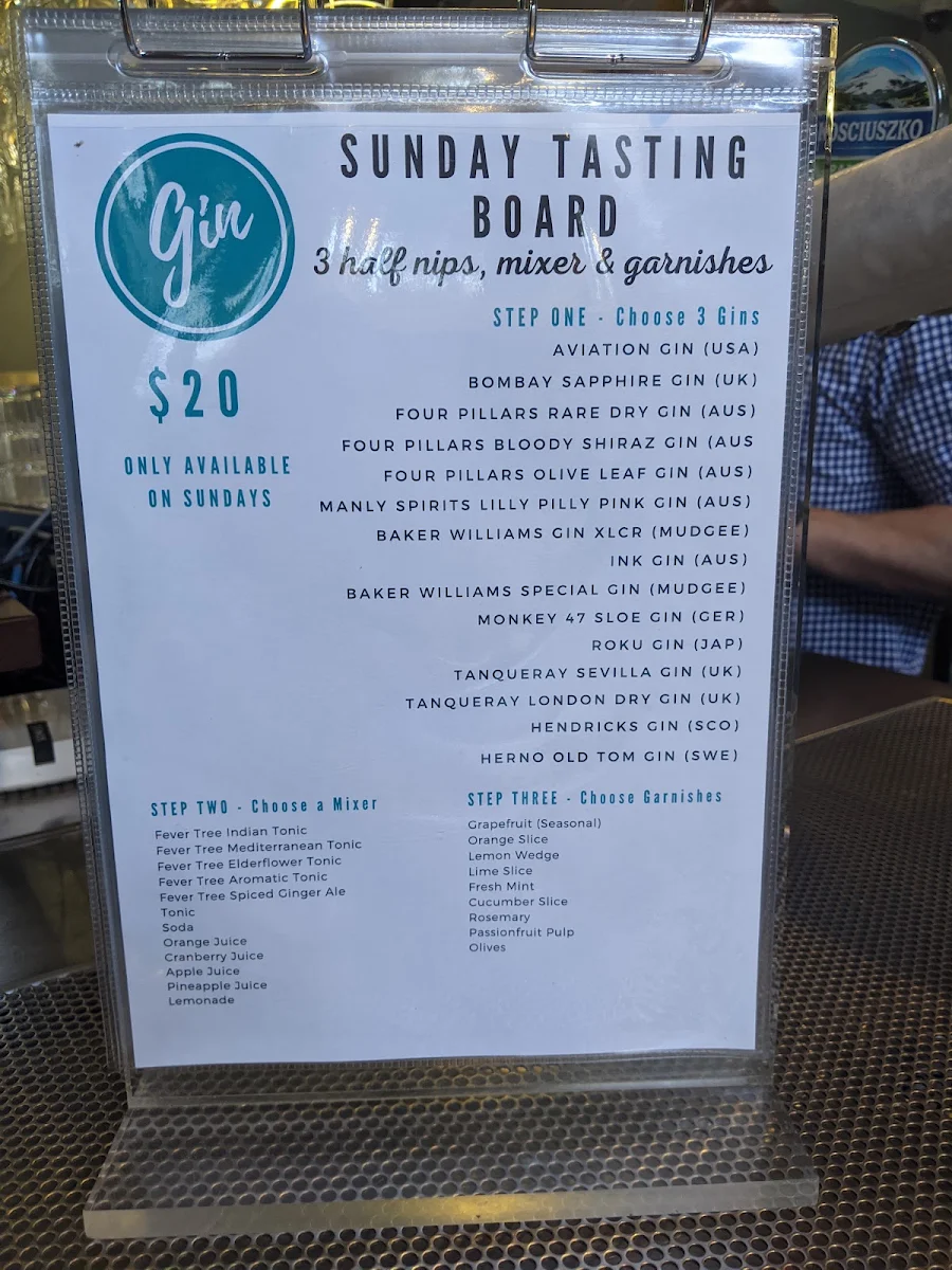 Menu, Oriental Hotel Mudgee