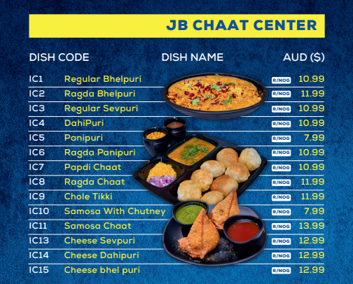 Menu, Jay Bhavani Wentworthville - Indian Vegetarian Restaurant