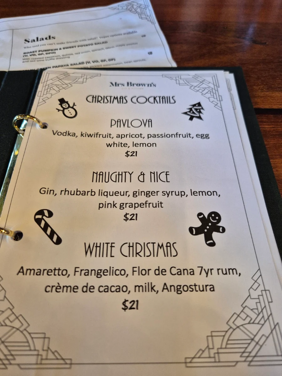 Menu, Mrs Brown's Bar & Kitchen