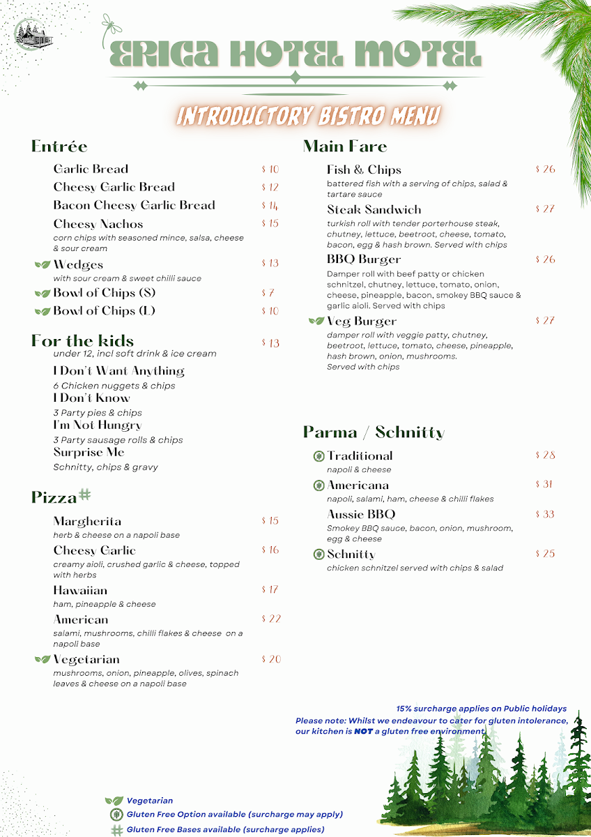 Menu, Erica Hotel Motel