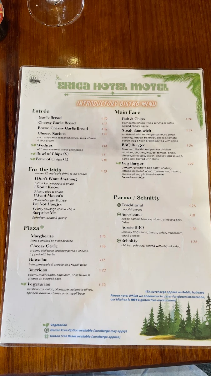 Menu, Erica Hotel Motel