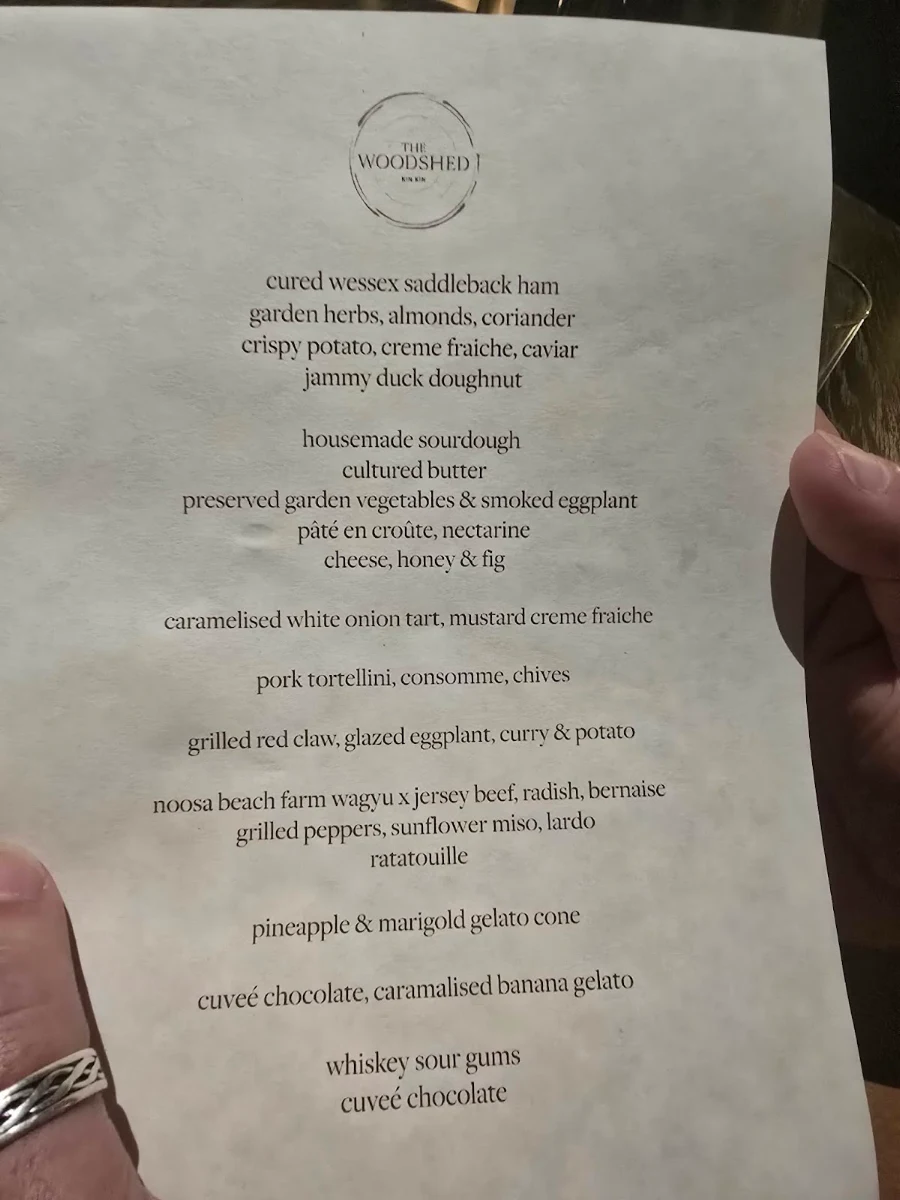 Menu, The Woodshed Kin Kin