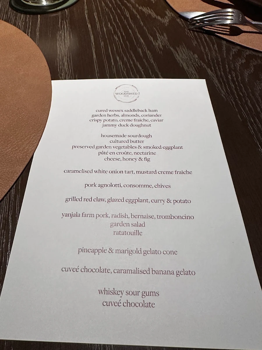 Menu, The Woodshed Kin Kin