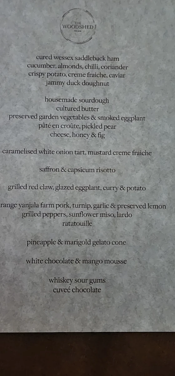 Menu, The Woodshed Kin Kin