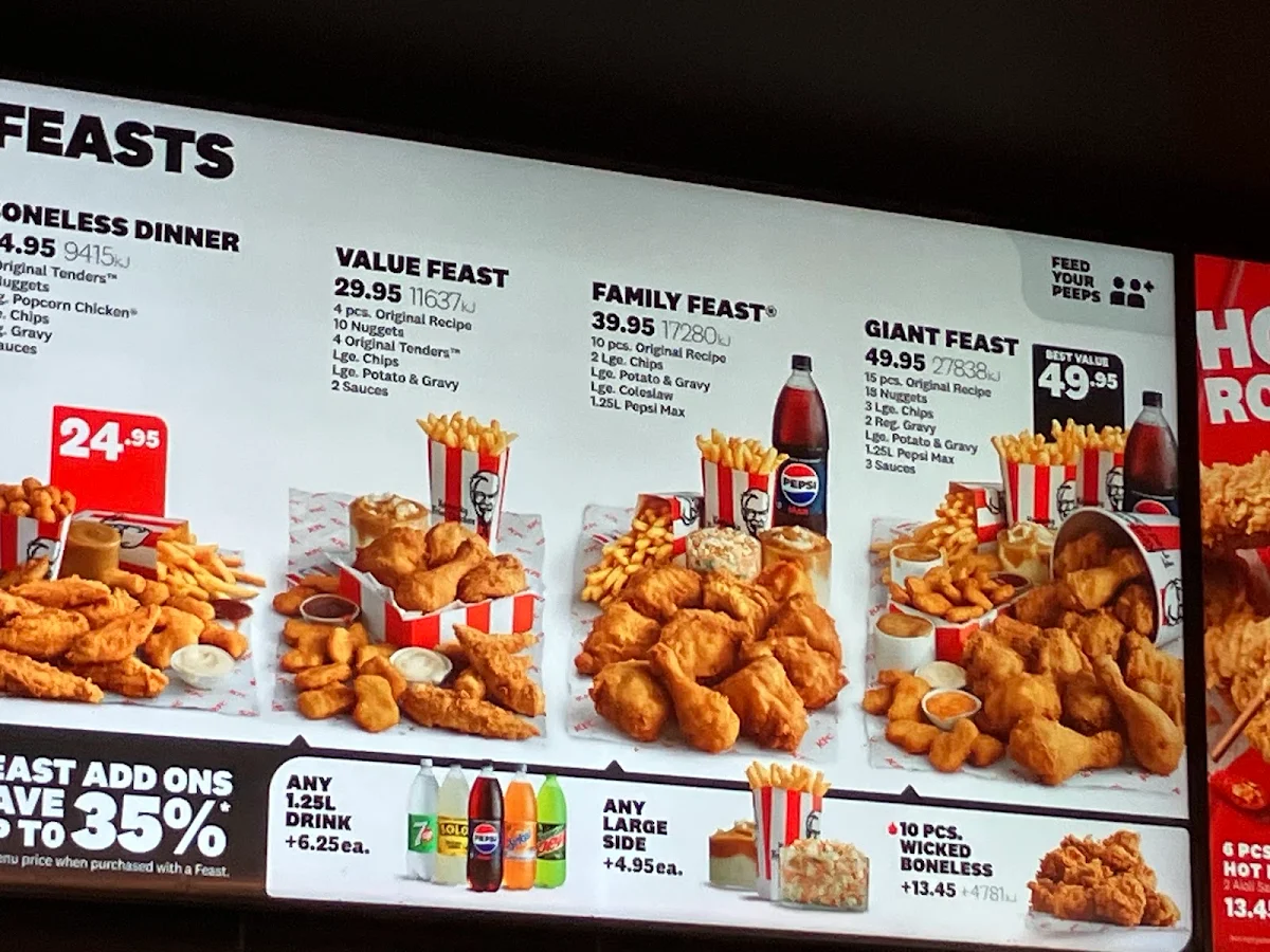 Menu, KFC Riverwood