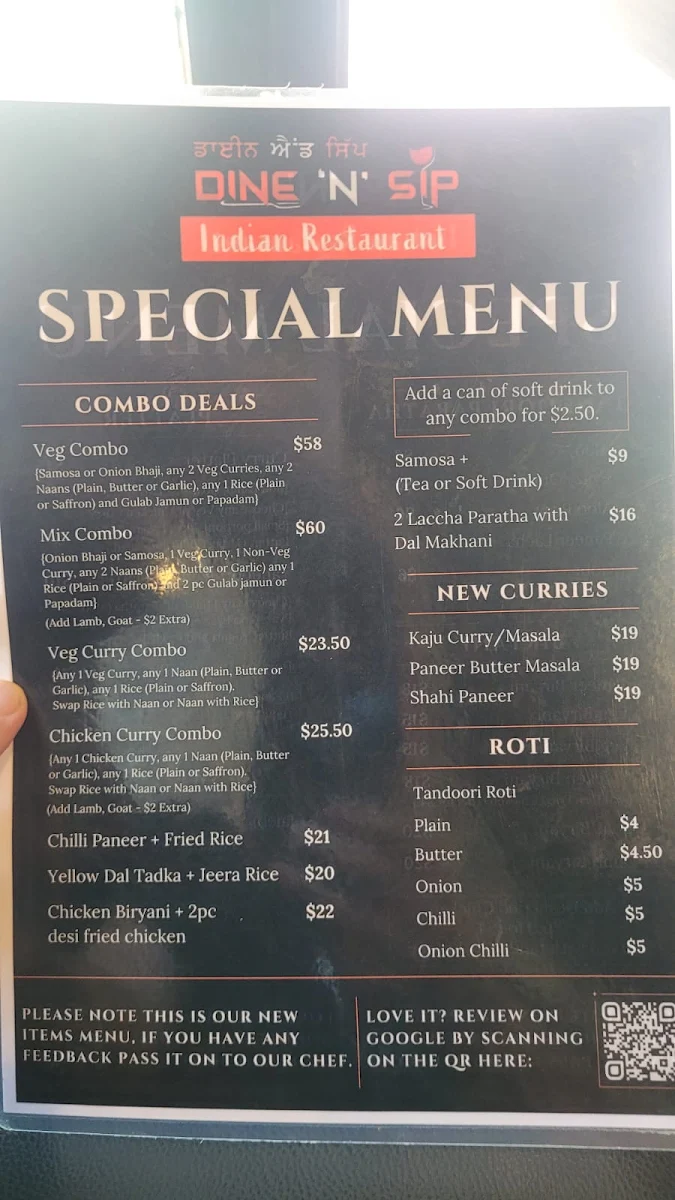 Menu, DINE 'N' SIP