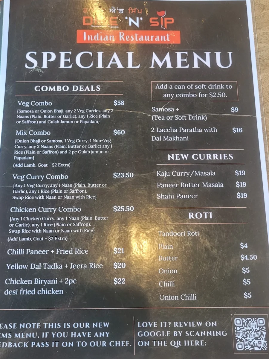 Menu, DINE 'N' SIP