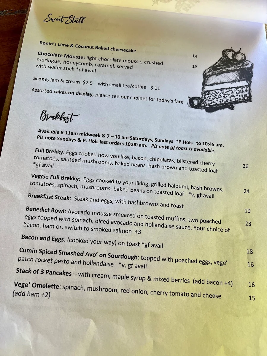 Menu, Avocados Bar & Café