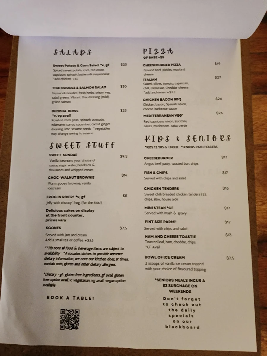 Menu, Avocados Bar & Café