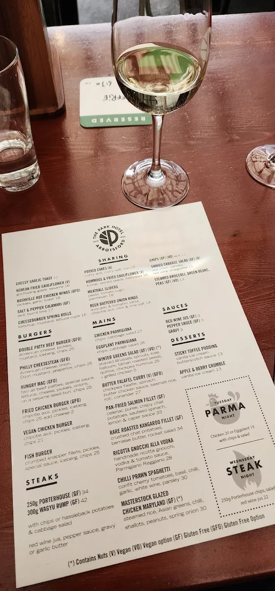 Menu, The Park Hotel