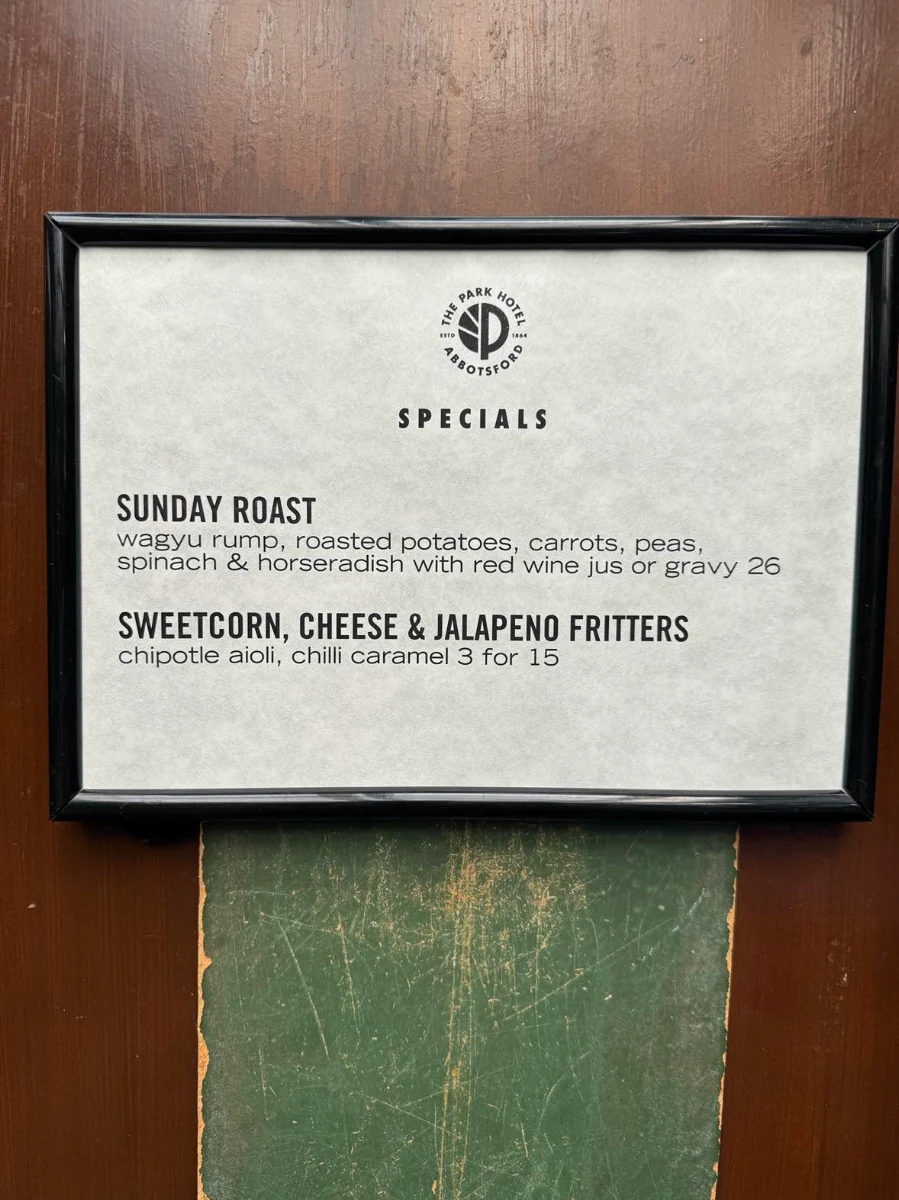 Menu, The Park Hotel