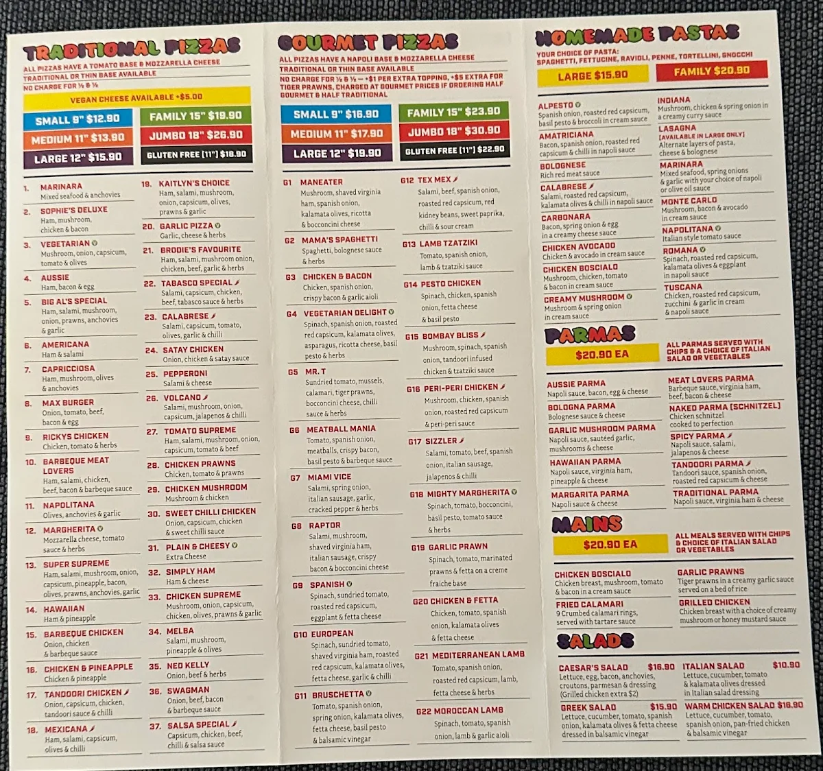 Menu, Big Al's Pizza - Officer
