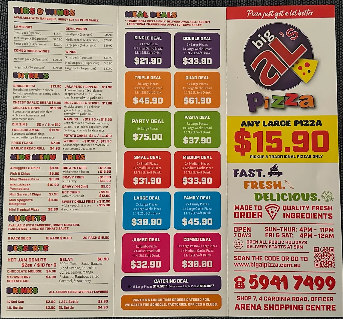 Menu, Big Al's Pizza - Officer