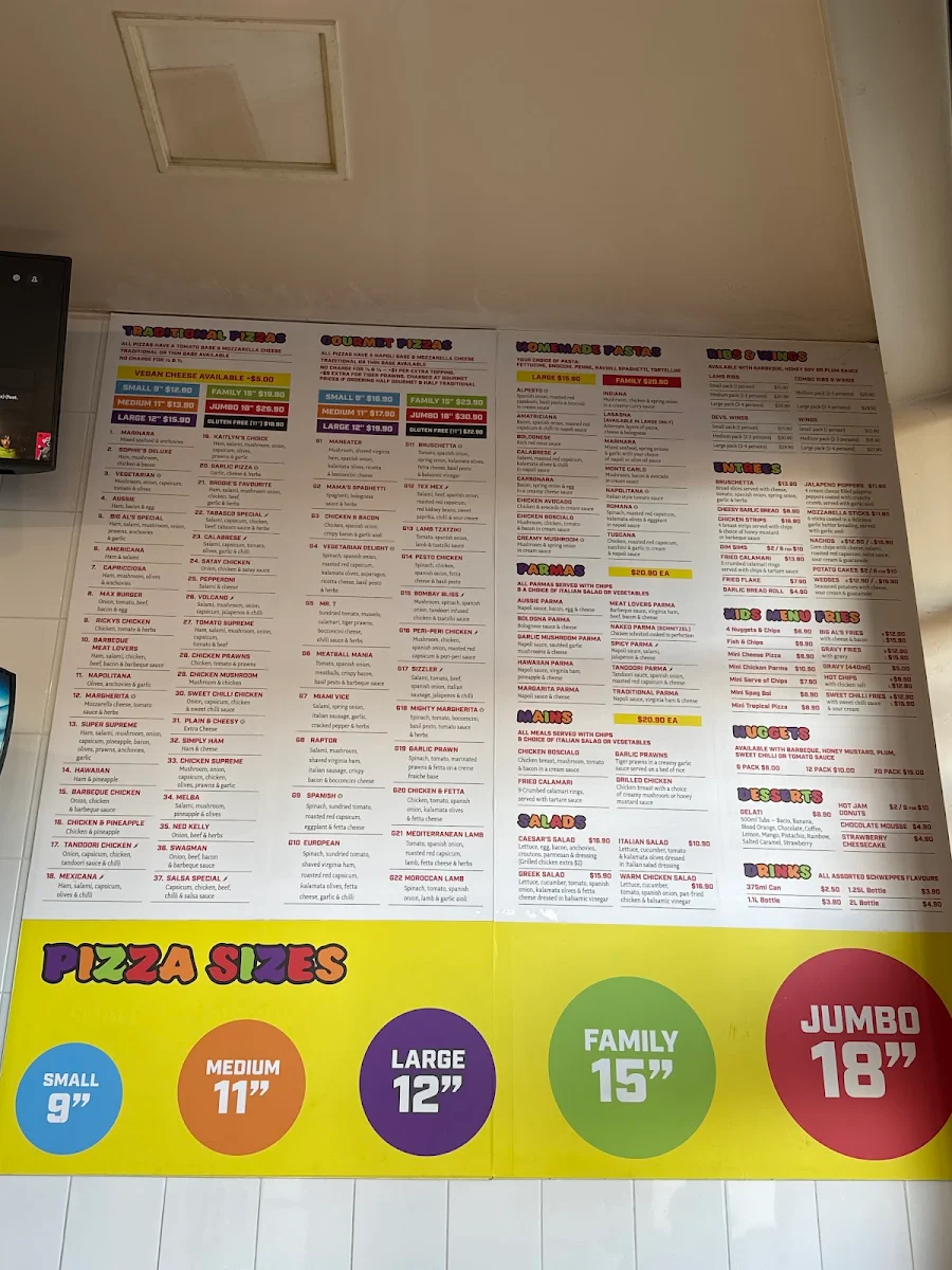 Menu, Big Al's Pizza - Officer