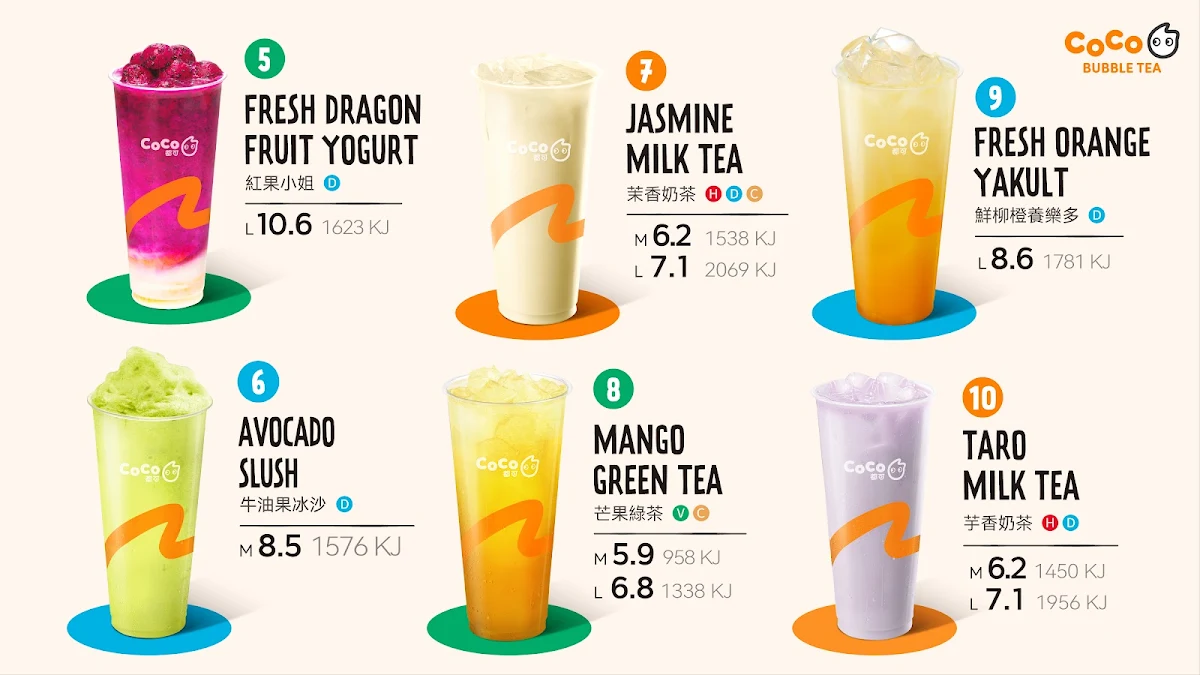 Menu, Coco Bubble Tea Arndale