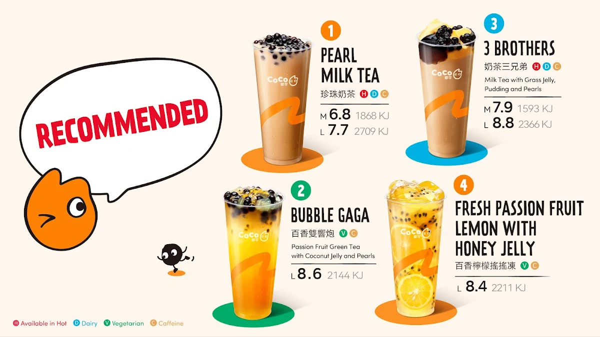 Menu, Coco Bubble Tea Arndale