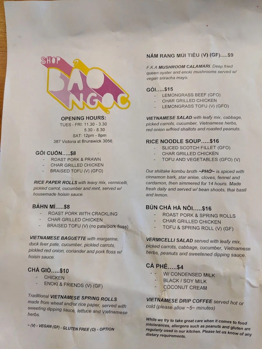Menu, Shop Bao Ngoc - Open when we feel like it.