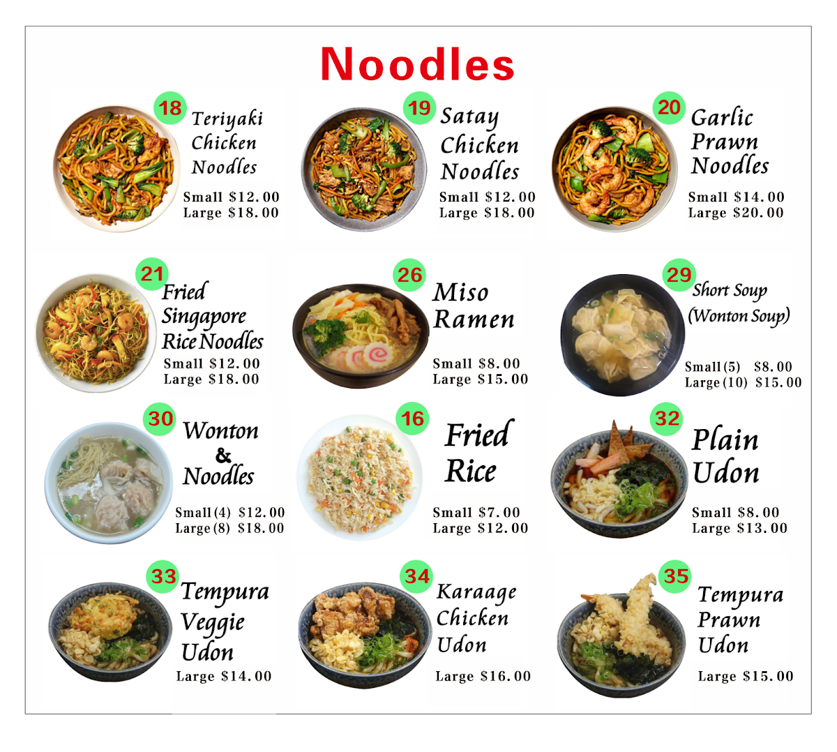 Menu, Cool Sushi & Noodles Grafton