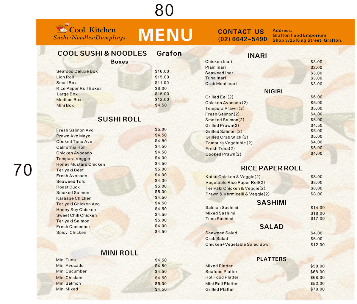 Menu, Cool Sushi & Noodles Grafton