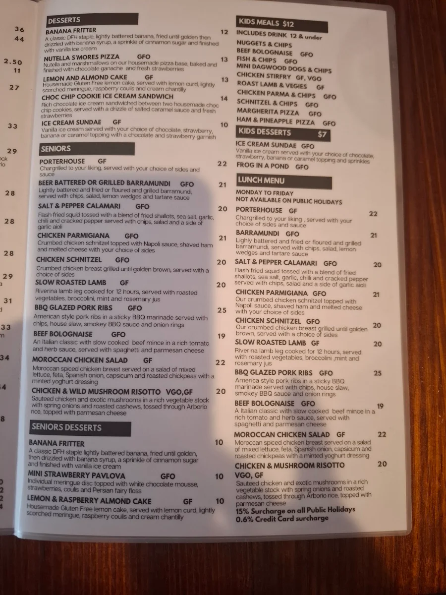 Menu, Drouin Family Hotel