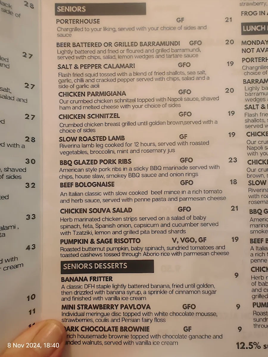Menu, Drouin Family Hotel